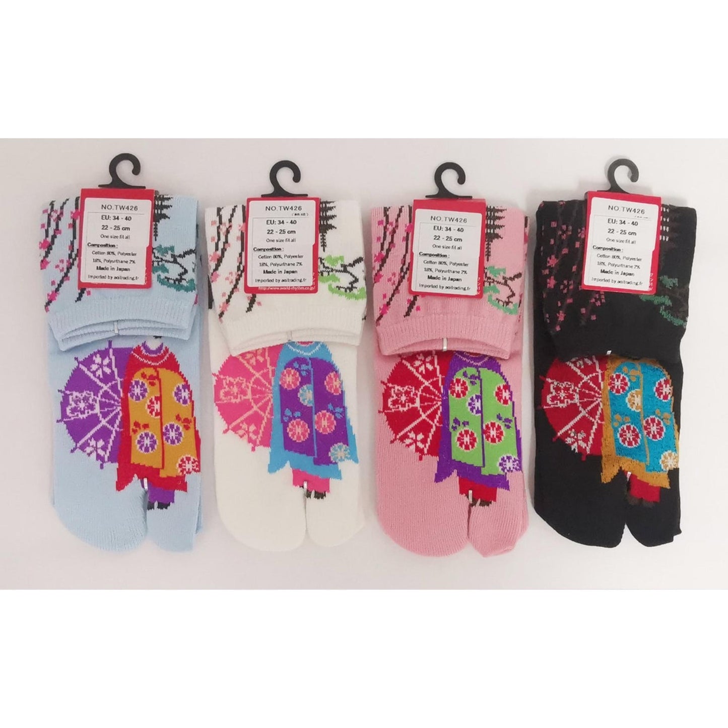 Chaussettes Japonaises Tabi en coton - Geisha avec Ombrelle