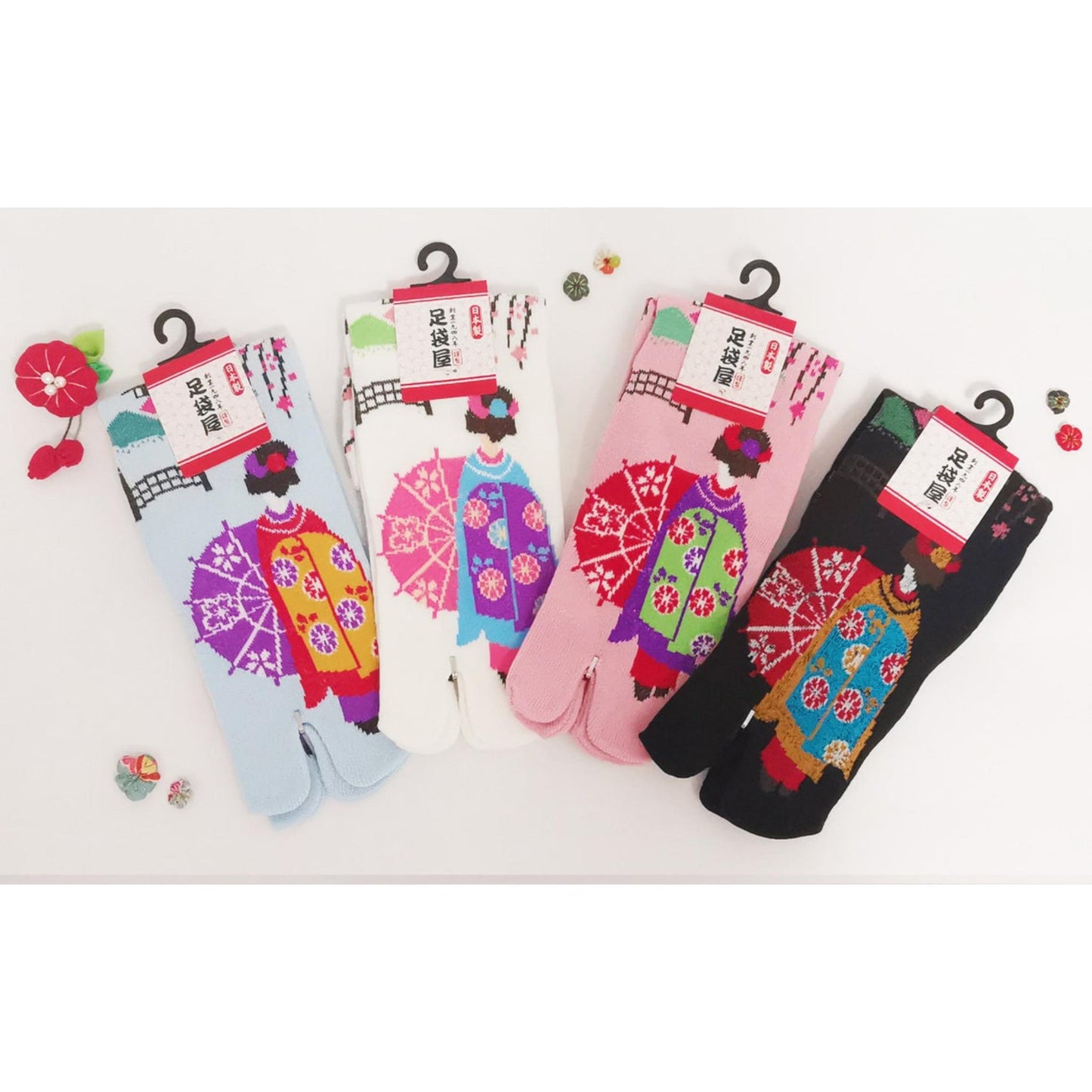 Chaussettes Japonaises Tabi en coton - Geisha avec Ombrelle