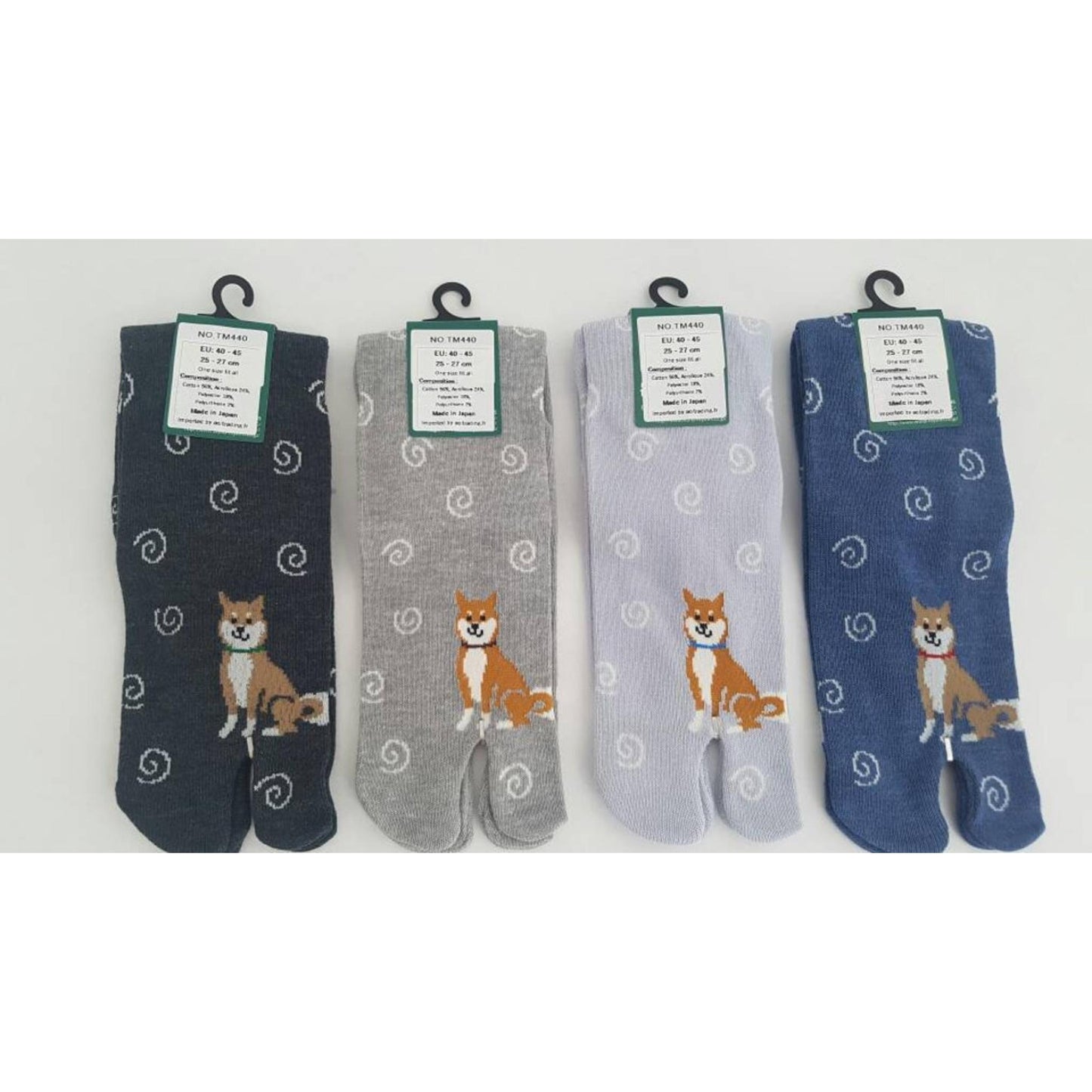 Chaussettes Japonaises Tabi en coton - Chien Shiba et Spirale Taille Large