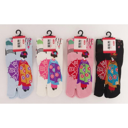 Chaussettes Japonaises Tabi en coton - Geisha avec Ombrelle