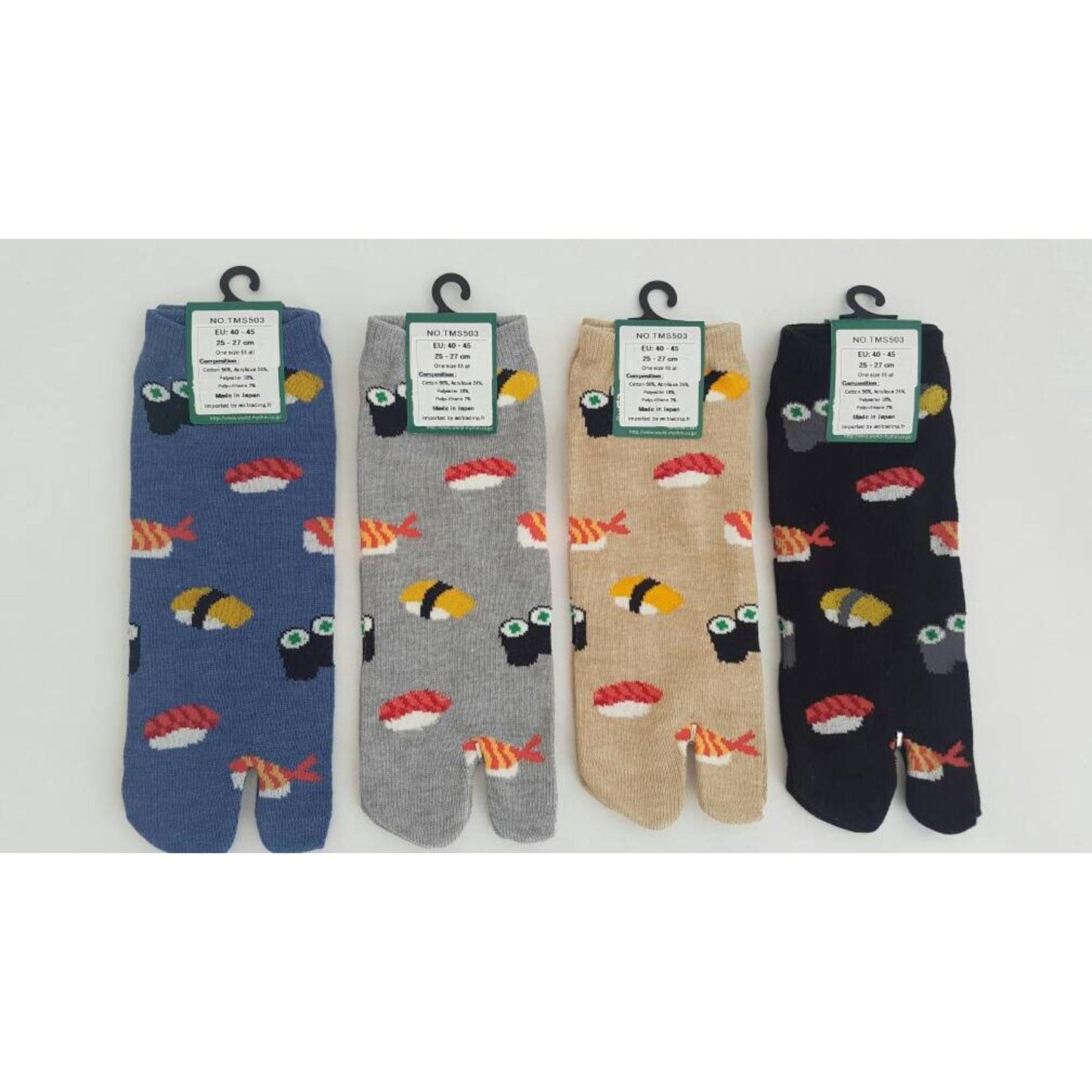 Chaussettes Japonaises Tabi en coton - Sushi Taille Large