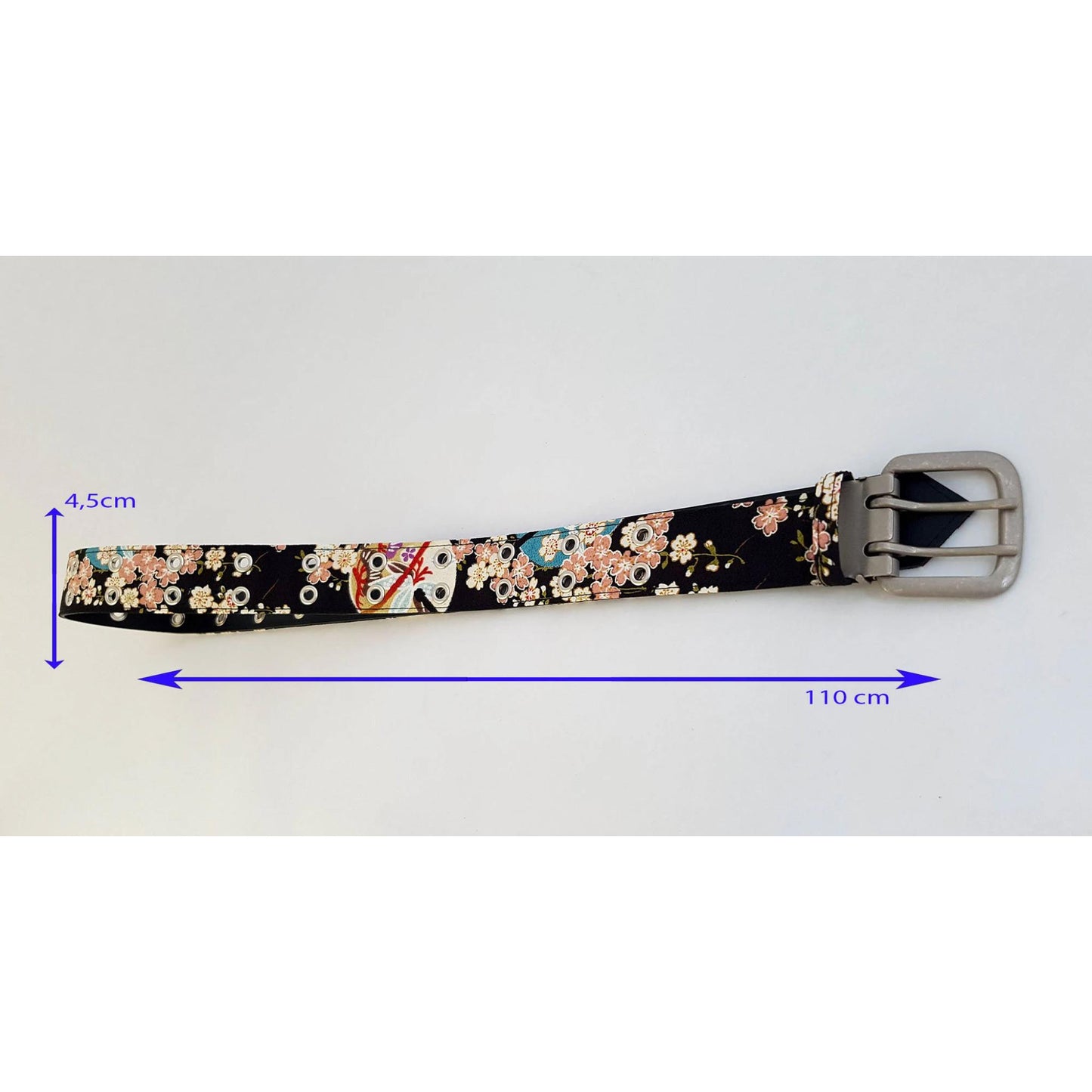 Ceinture japonaise imprimé Chirimen - Noir fleurs