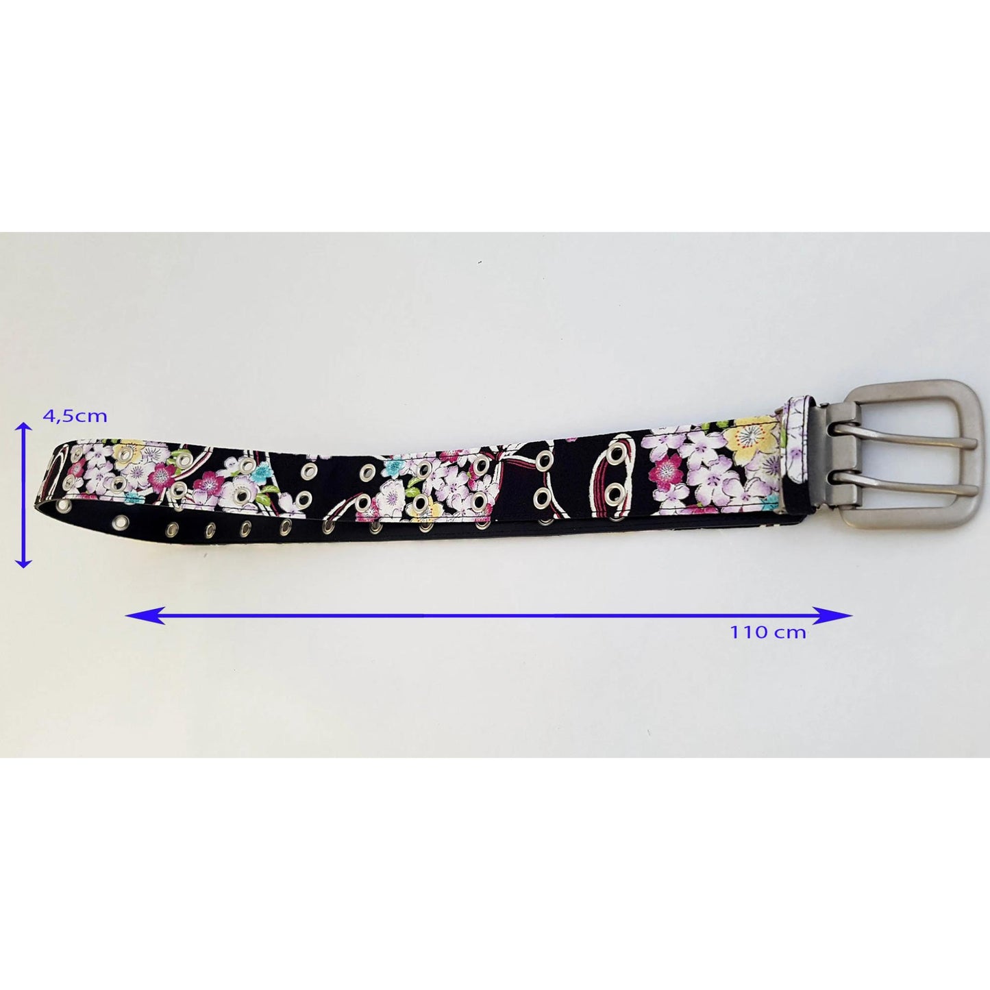 Ceinture japonaise imprimé Chirimen - Noir fleurs #2