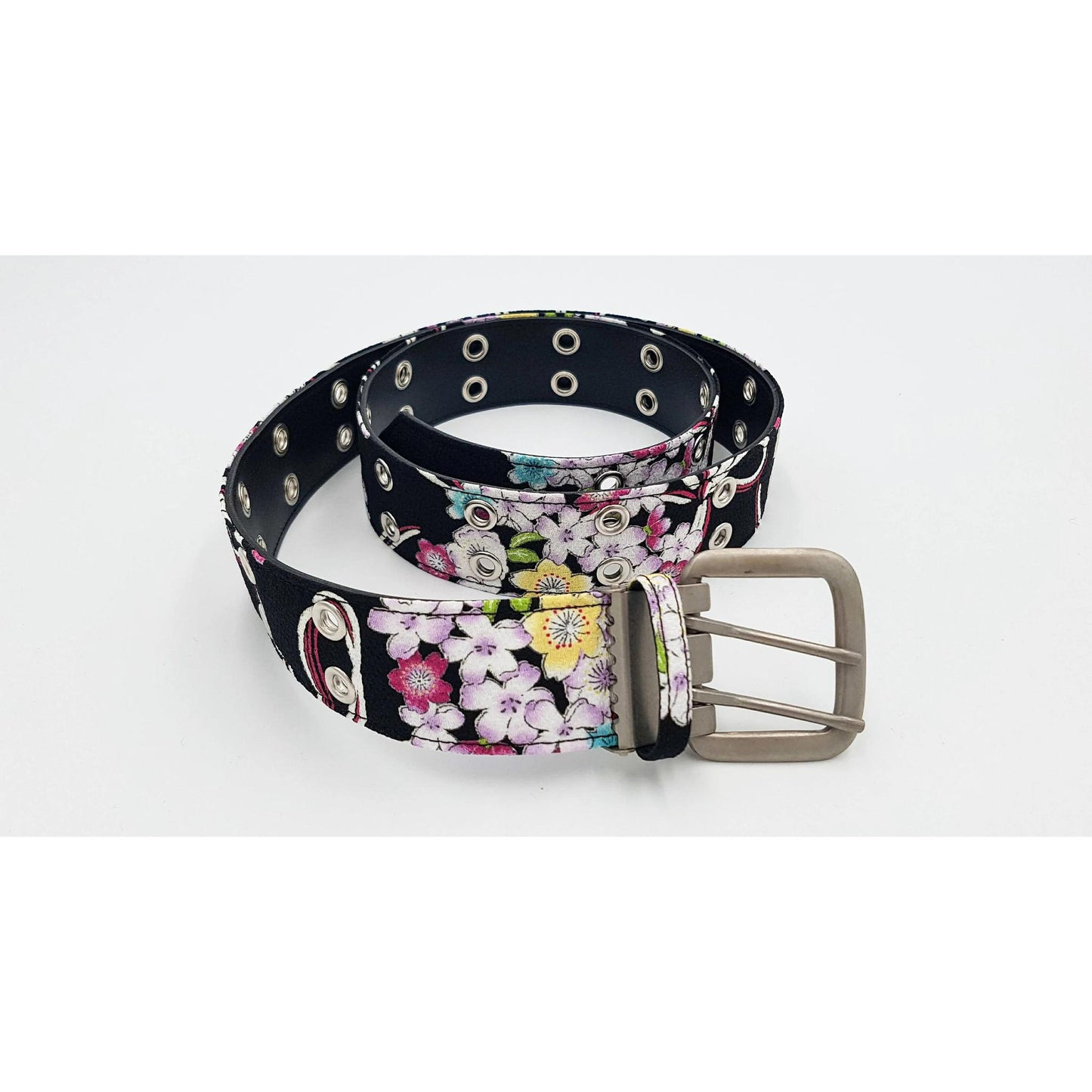 Ceinture japonaise imprimé Chirimen - Noir fleurs #2