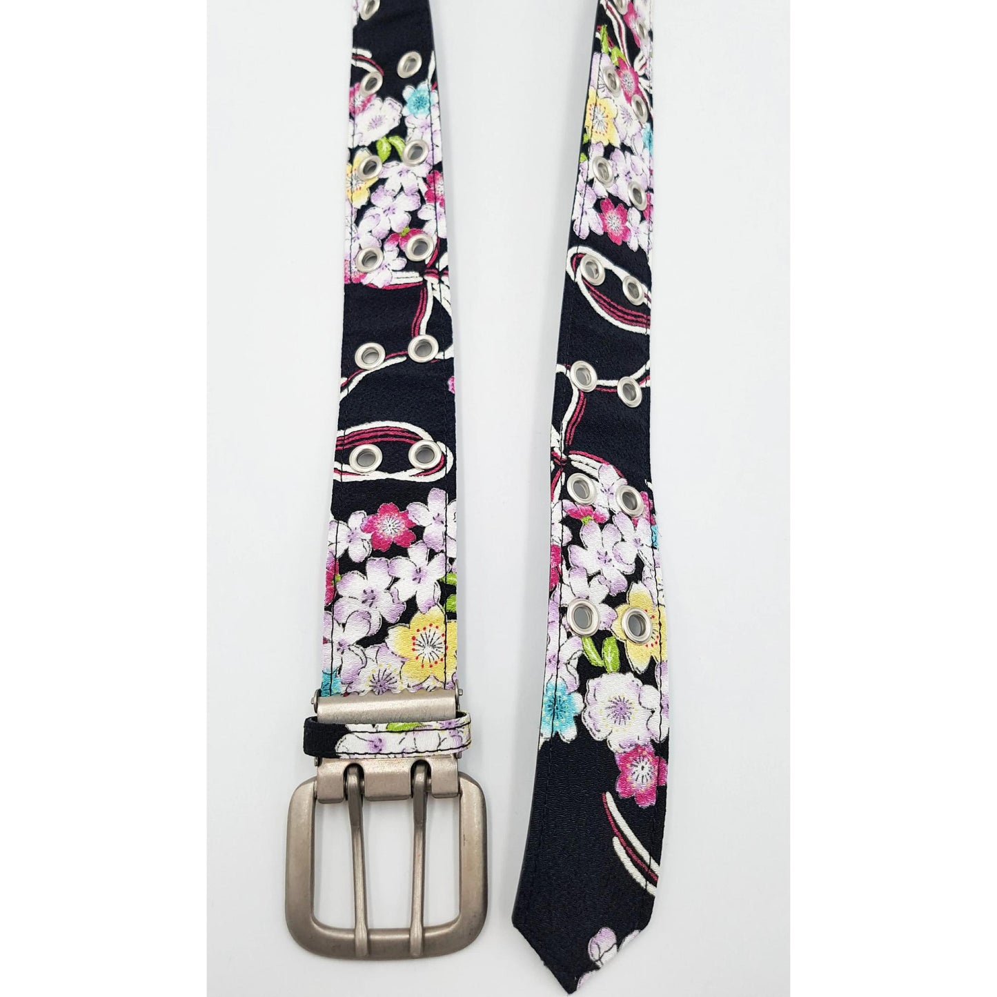 Ceinture japonaise imprimé Chirimen - Noir fleurs #2