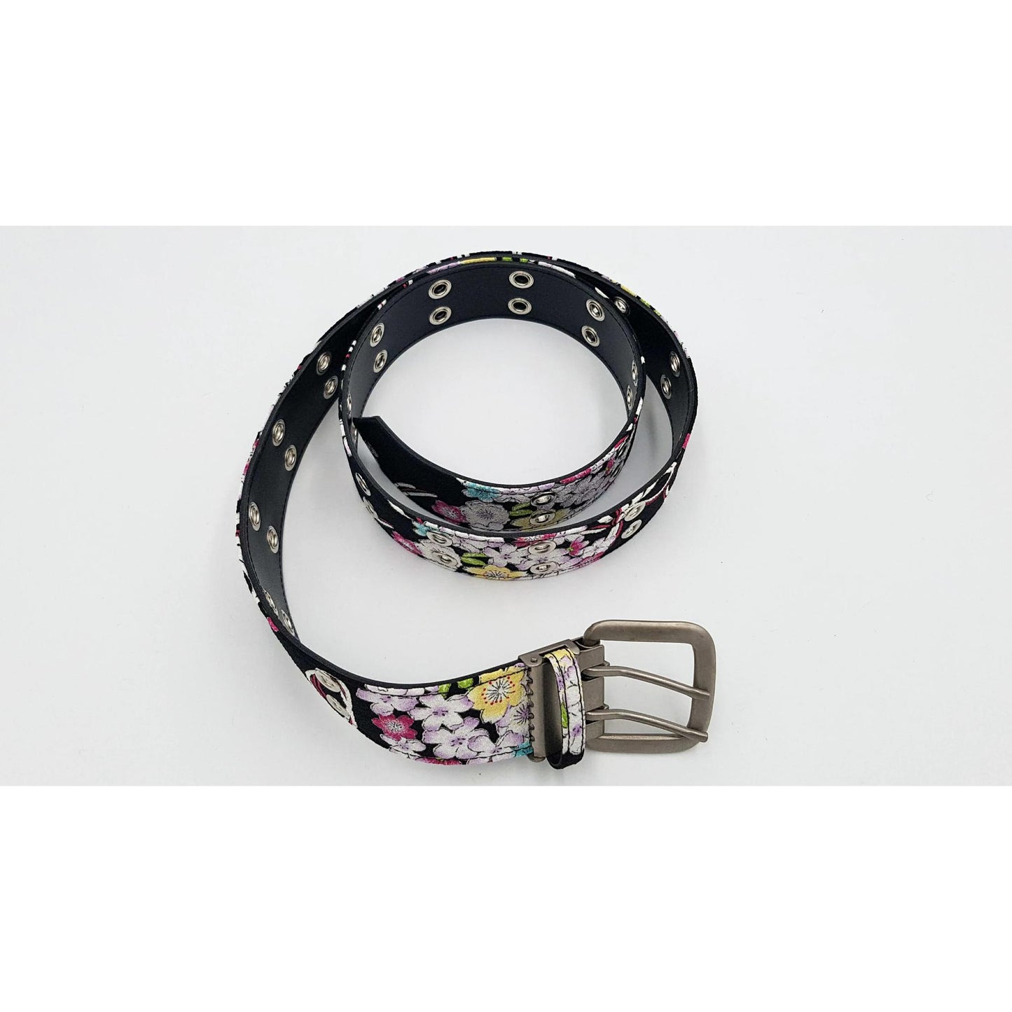 Ceinture japonaise imprimé Chirimen - Noir fleurs #2