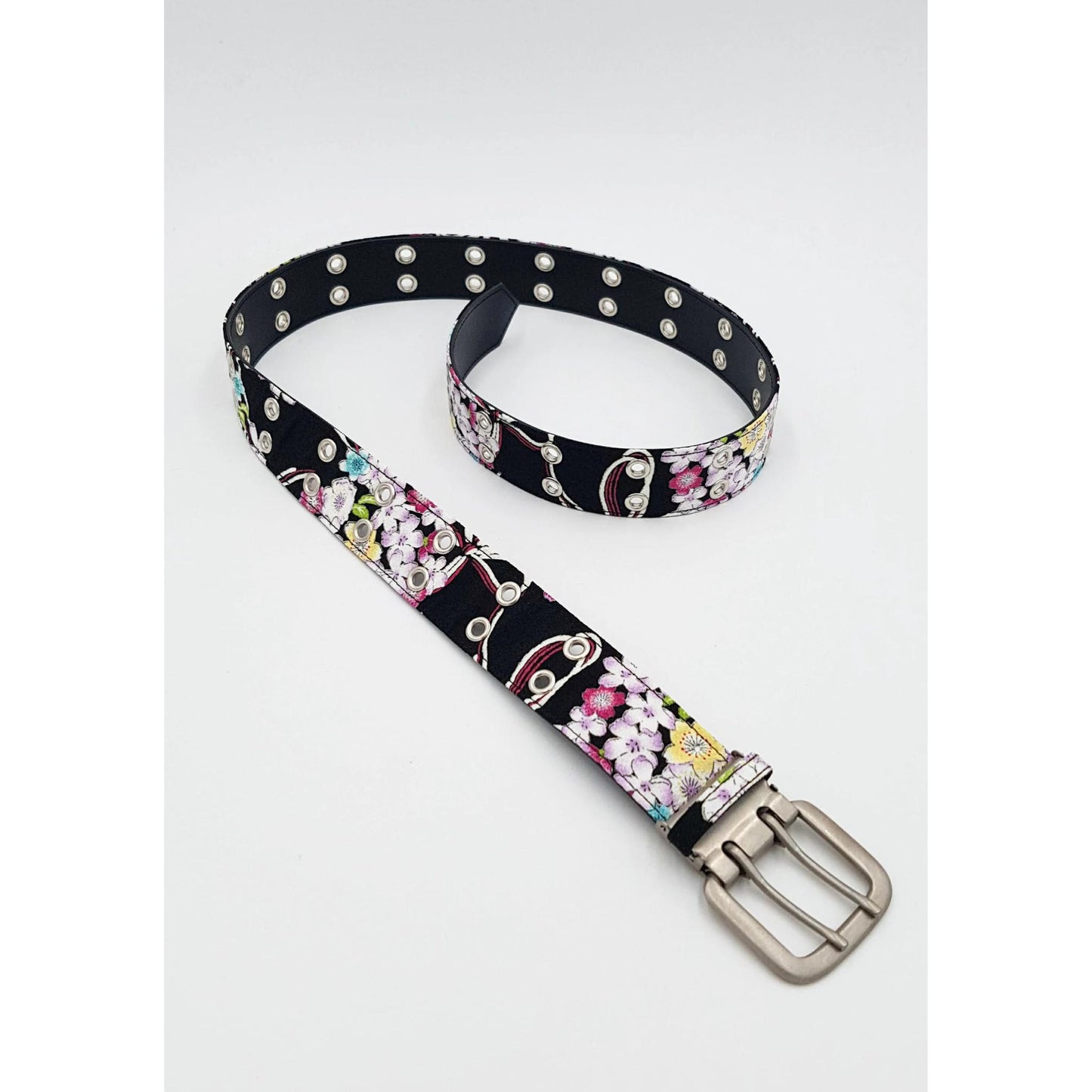 Ceinture japonaise imprimé Chirimen - Noir fleurs #2