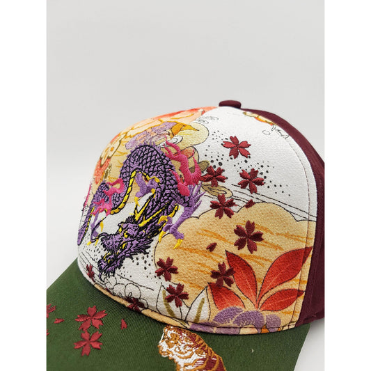 Casquette vert / rouge - Tigre et dragon