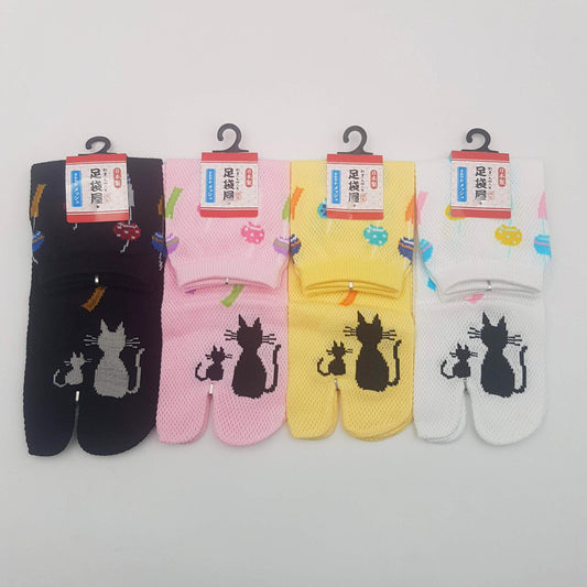 Chaussettes Japonaises Tabi en coton - Chat noir