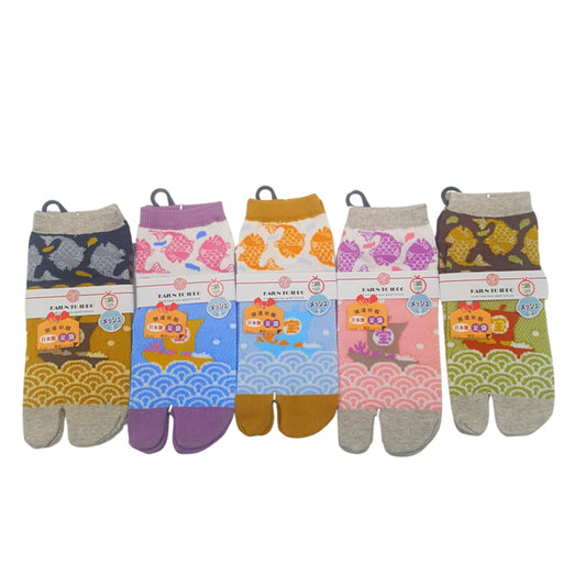 Chaussettes Japonaises Tabi en coton - Bateau et Poisson