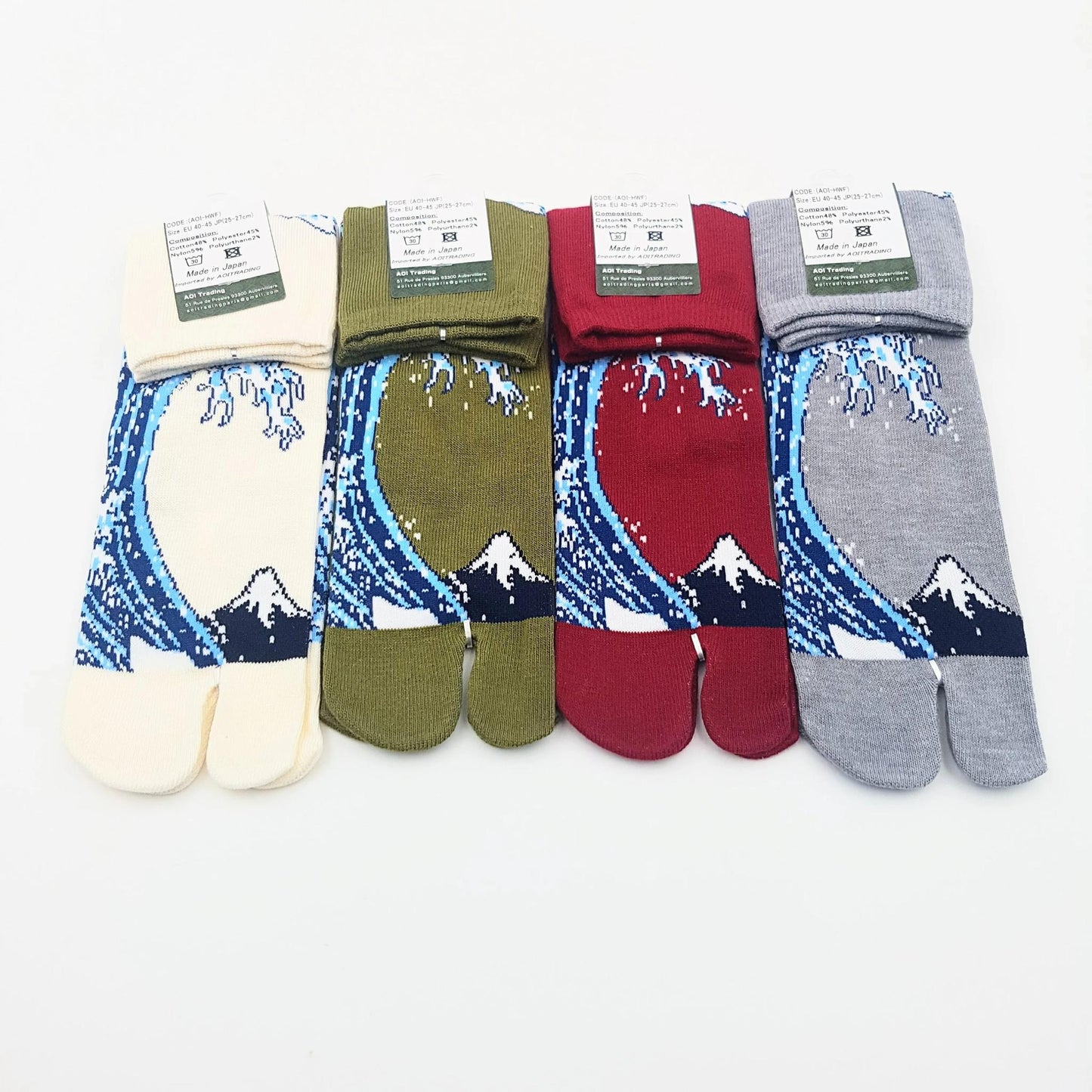 Chaussettes Japonaises Tabi en Coton - Hokusai Vague Taille Large