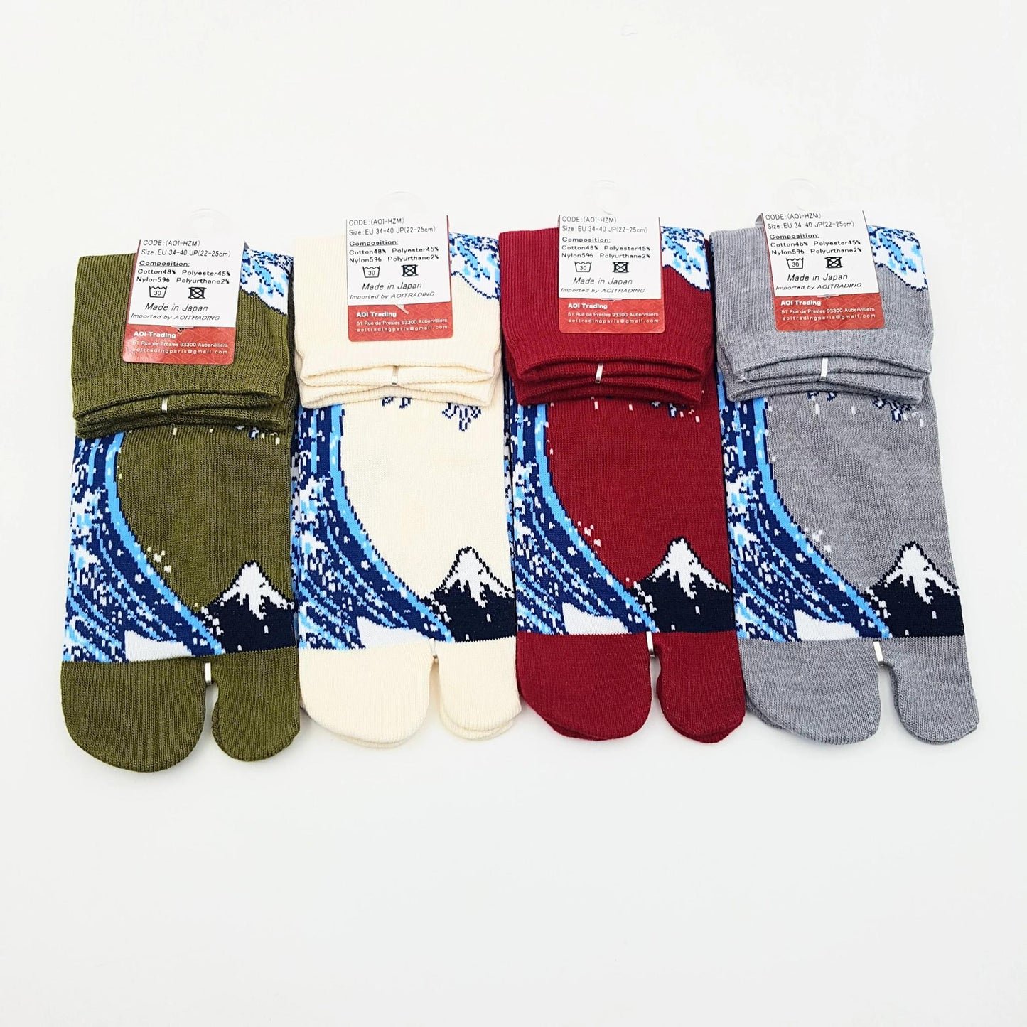 Chaussettes Japonaises Tabi en Coton - Hokusai Vague