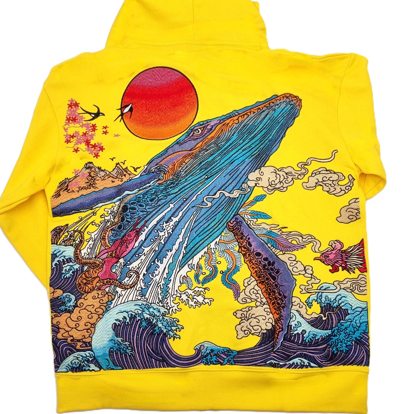 Hoodie broderie Baleine - Jaune