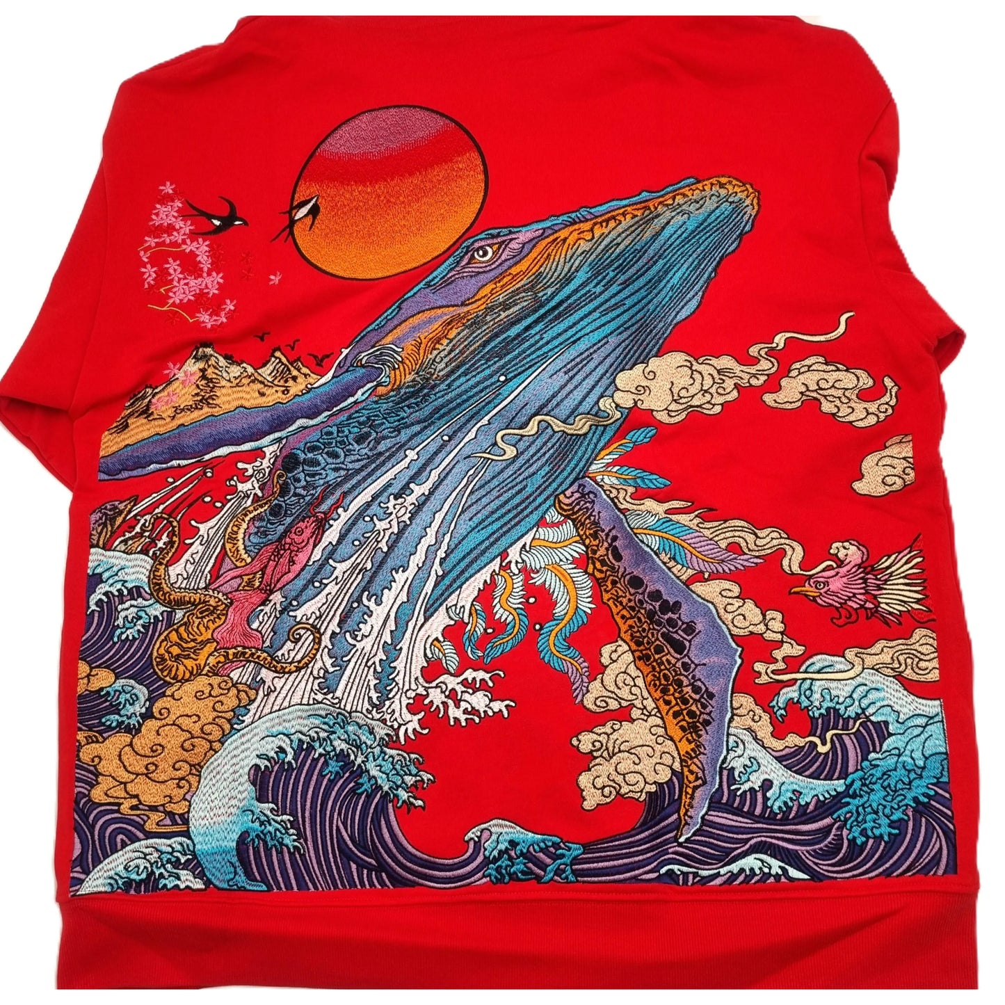 Hoodie broderie Baleine - Rouge