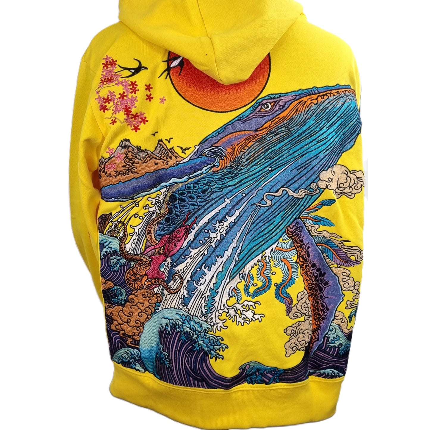 Hoodie broderie Baleine - Jaune