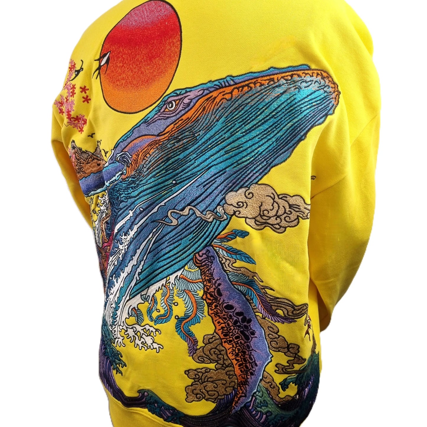 Hoodie broderie Baleine - Jaune