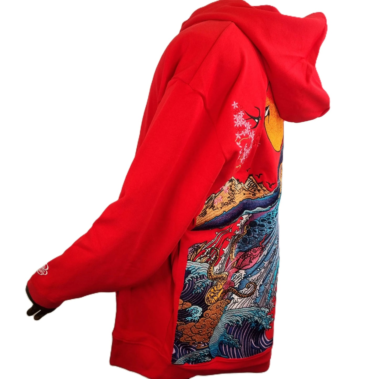 Hoodie broderie Baleine - Rouge