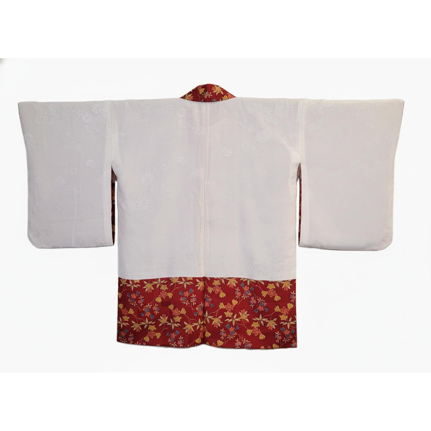 Vintage Japanese Silk Haori Jacket - Authentic Kimono Robe [Rouge de petites fleurs]