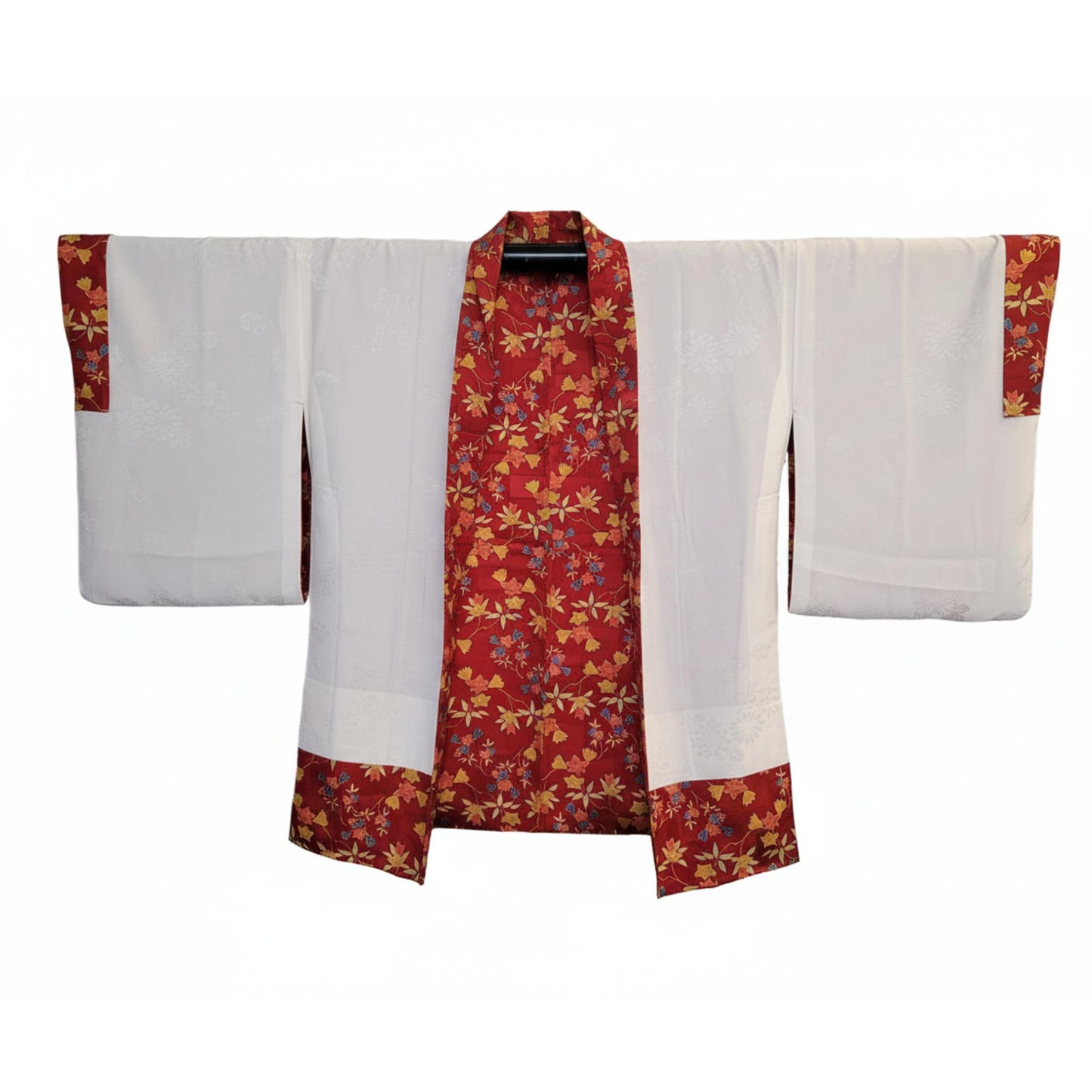 Vintage Japanese Silk Haori Jacket - Authentic Kimono Robe [Rouge de petites fleurs]
