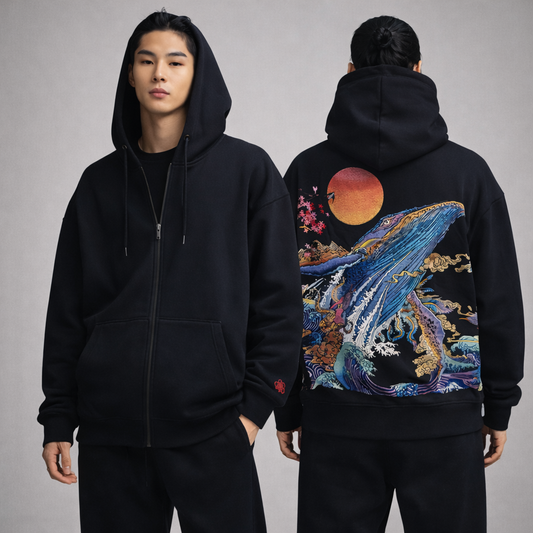 Hoodie broderie Baleine - Noir