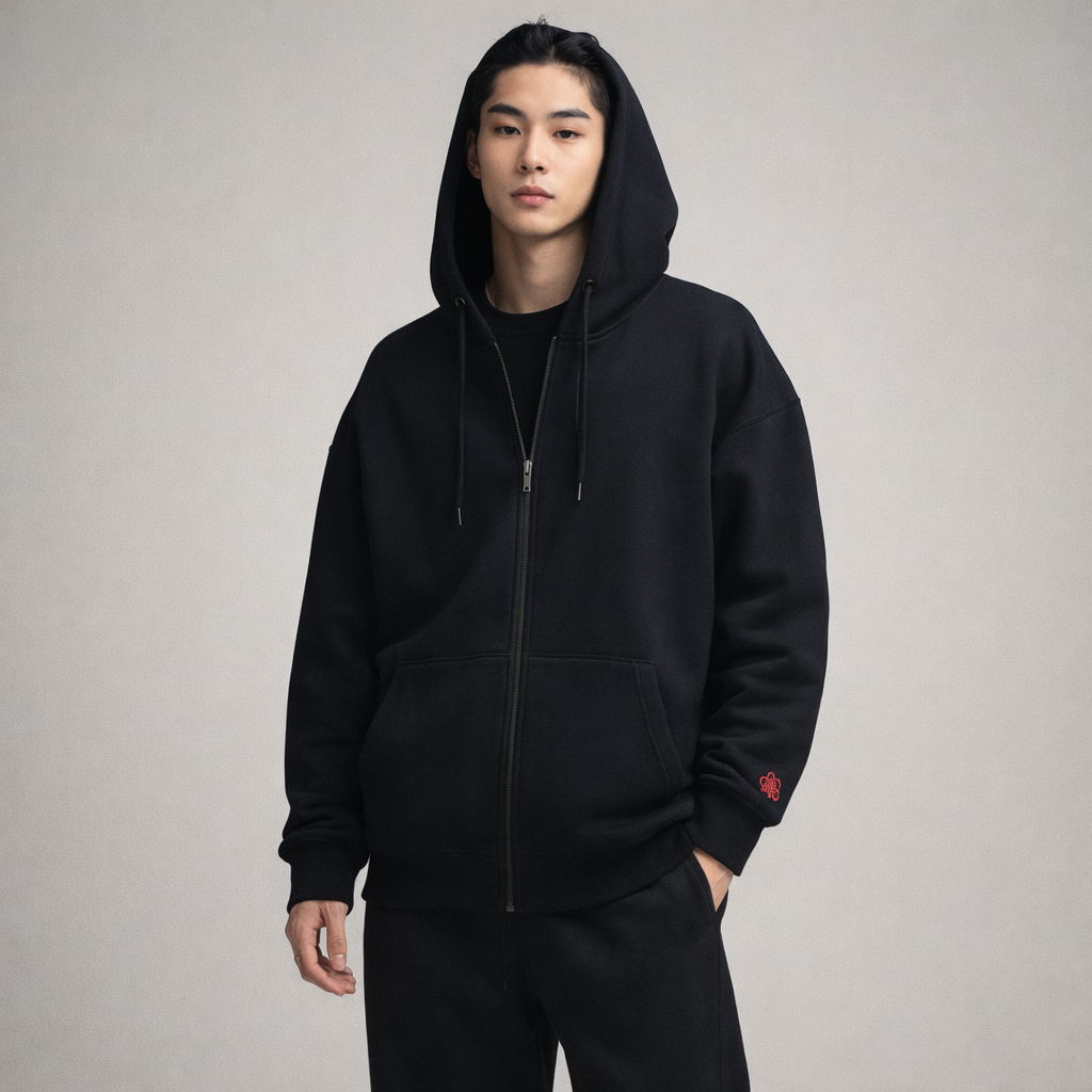 Whale embroidery hoodie - Black