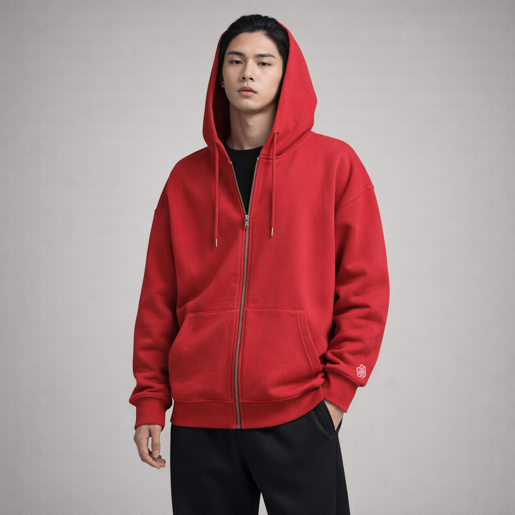 Whale embroidery hoodie - Red