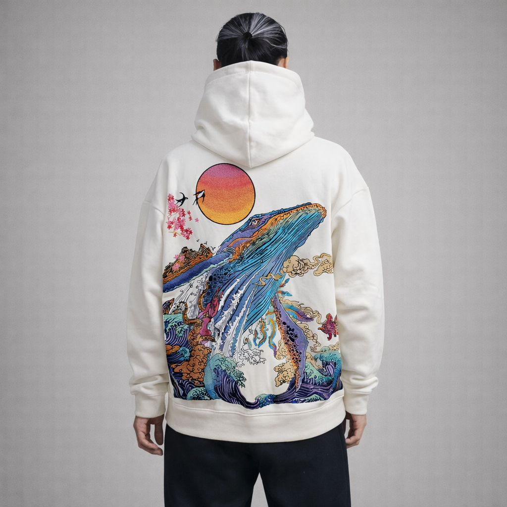 Hoodie broderie Baleine - Blanc