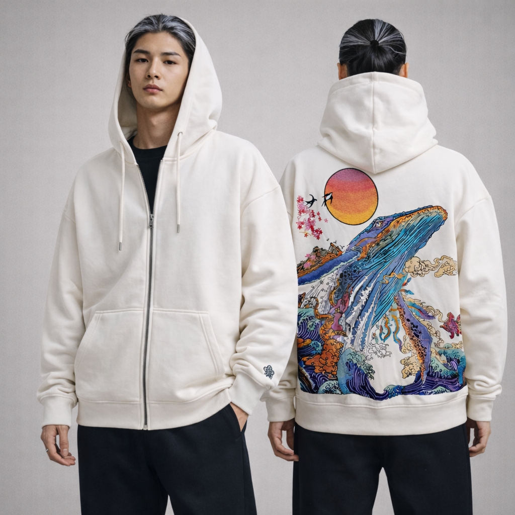 Hoodie broderie Baleine - Blanc