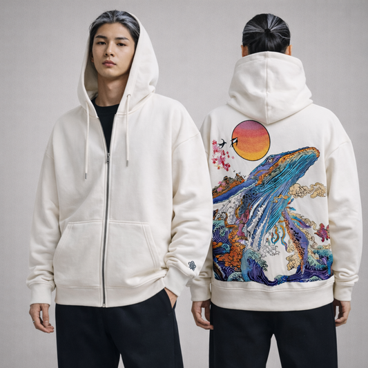 Hoodie broderie Baleine - Blanc