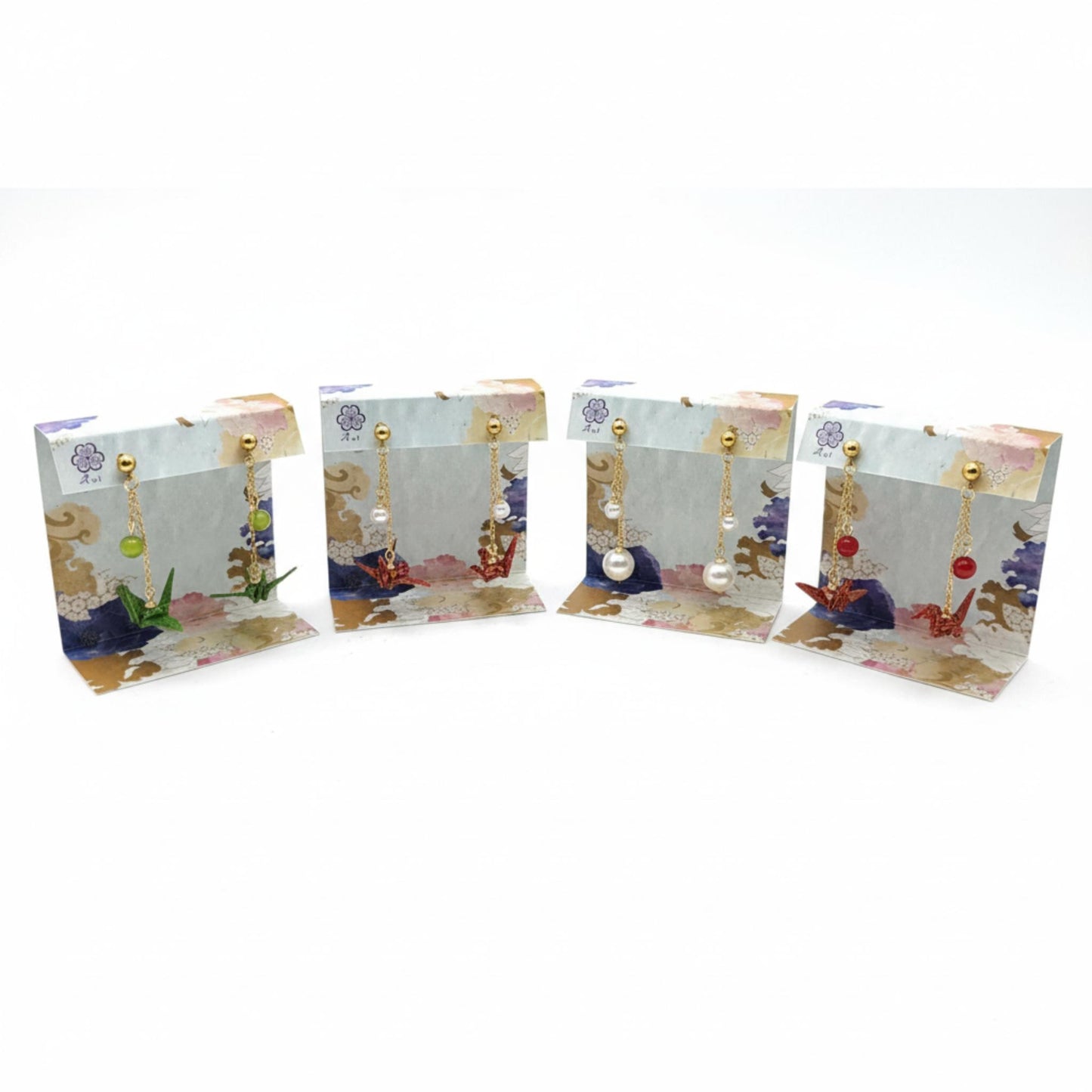 Boucles d'oreilles Gru - Vert, Rouge, Violet, Rouge Doree AOI