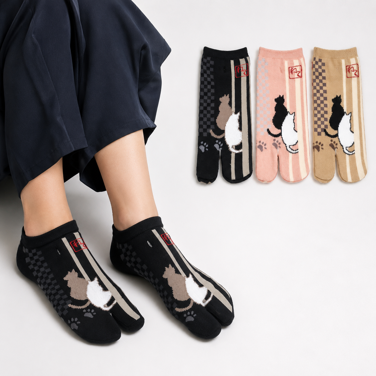 Chaussettes Japonaises Tabi en coton -Lapin couple