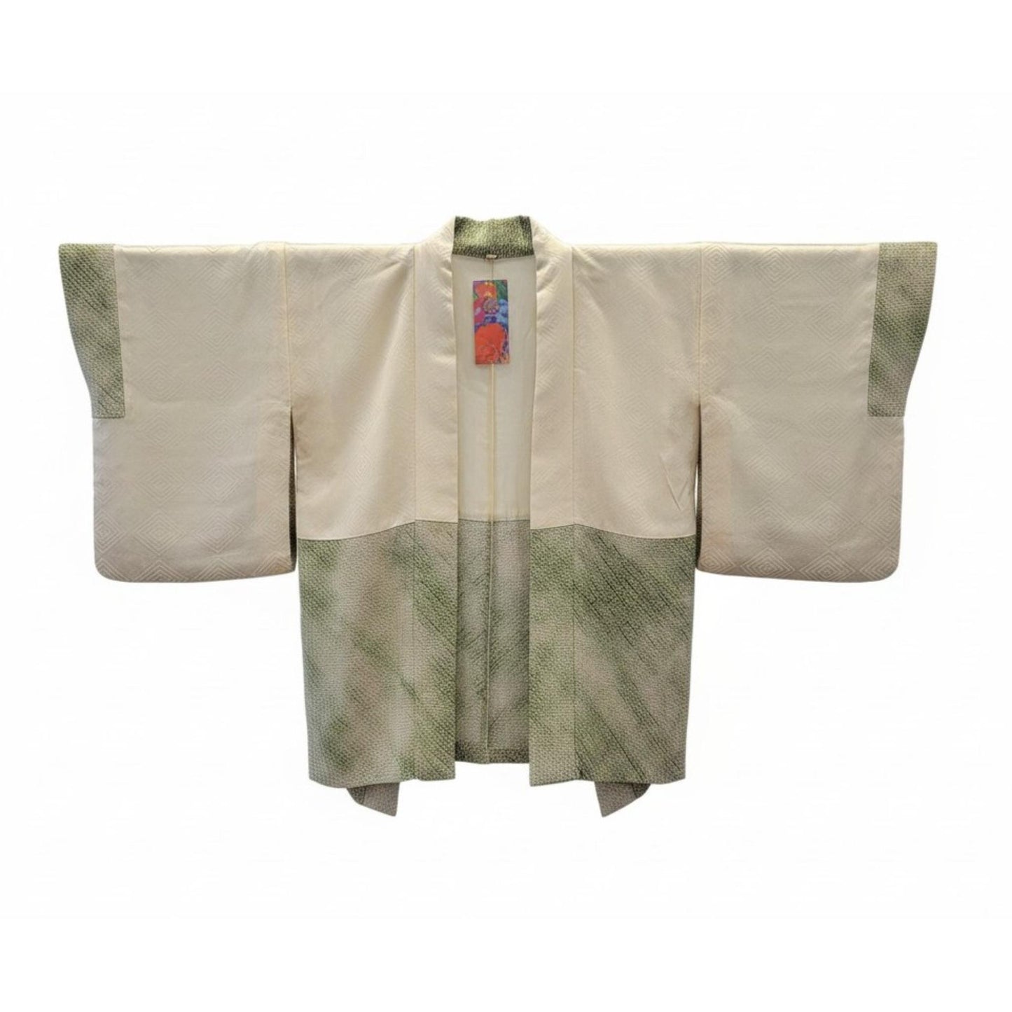Veste Kimono Haori en Soie Vintage – Art Traditionnel du Shibori (Teinture à la main) Vert