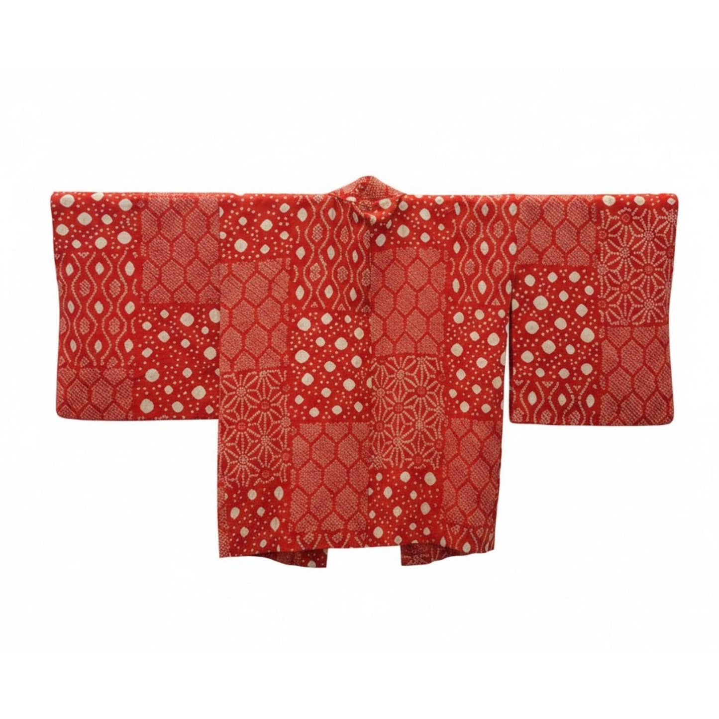 Veste Kimono Haori en Soie Vintage – Art Traditionnel du Shibori (Teinture à la main) Rouge