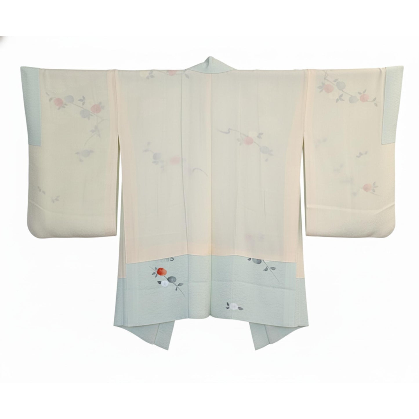 Vintage Japanese Silk Haori Jacket - Authentic Kimono Robe Pastel Green [Des camélias]
