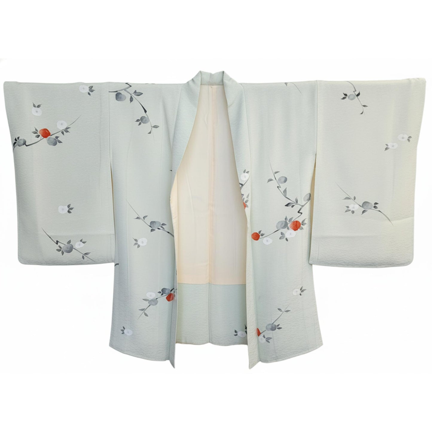 Vintage Japanese Silk Haori Jacket - Authentic Kimono Robe Pastel Green [Des camélias]