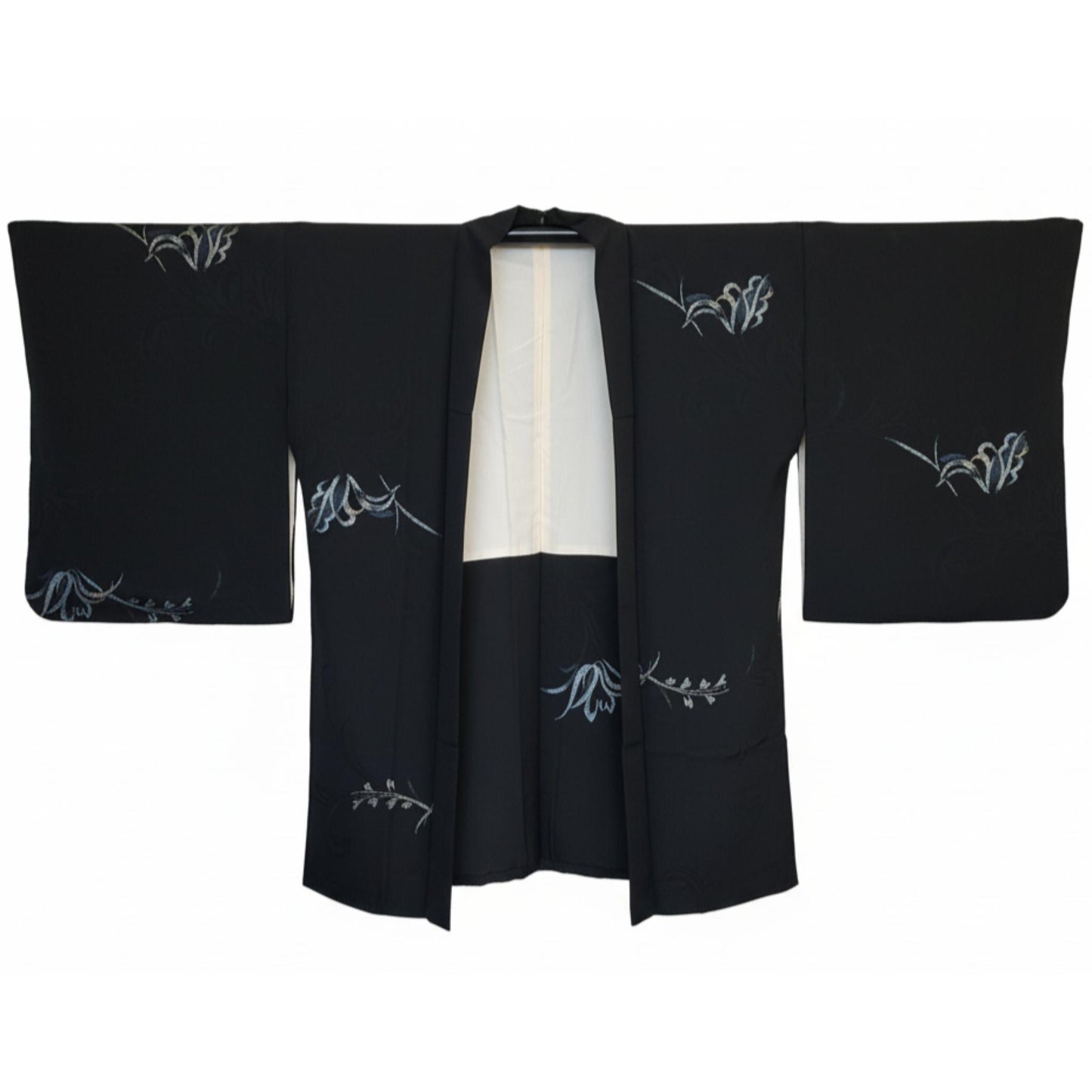 Vintage Japanese Silk Haori Jacket - Authentic Kimono Robe Noir [Inspiré du muguet]