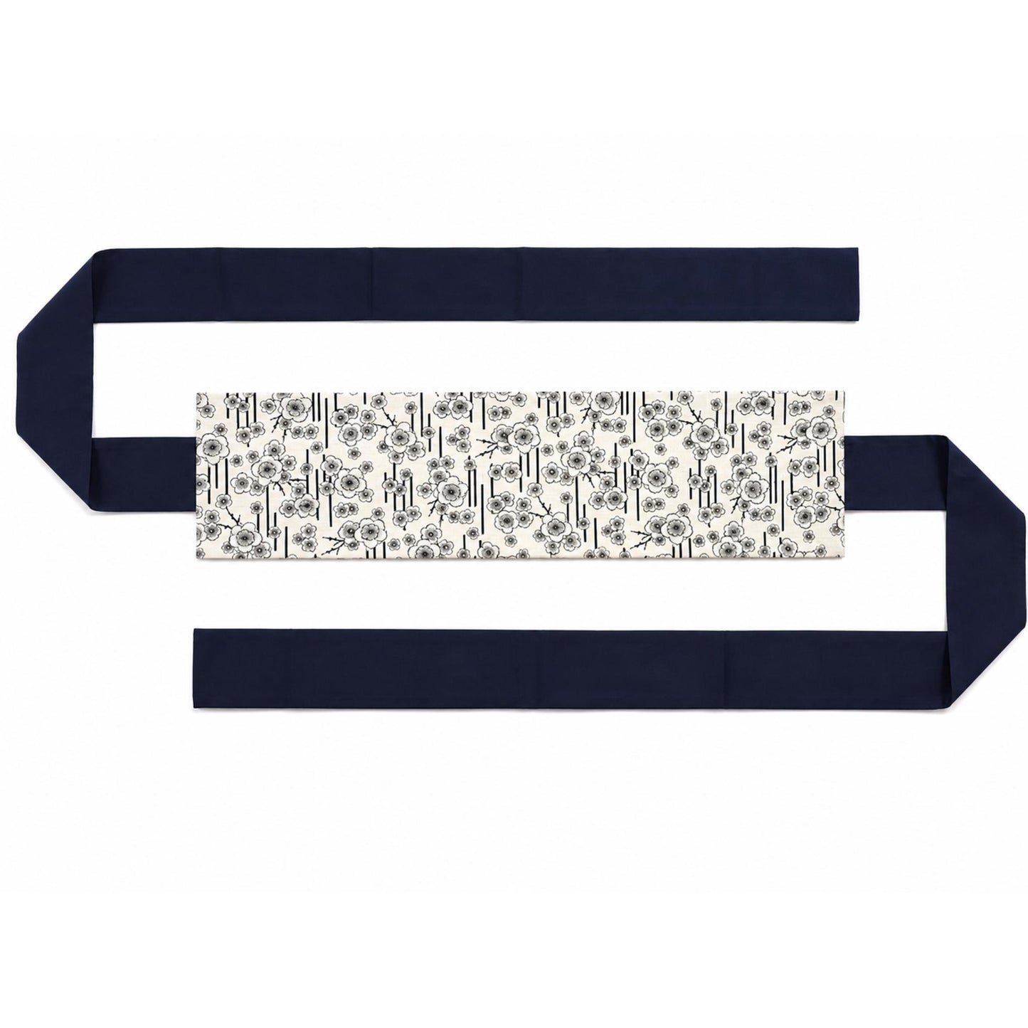 Ceinture réversible Musubi en coton -  Fleur de prunier - Marine Blanc