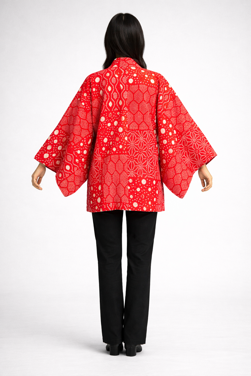 Veste Kimono Haori en Soie Vintage – Art Traditionnel du Shibori (Teinture à la main) Rouge
