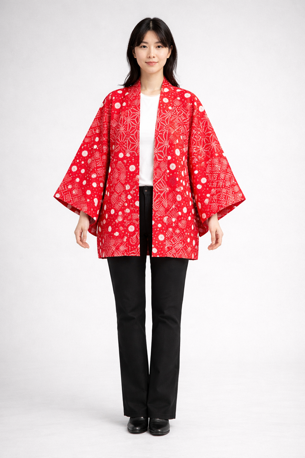 Veste Kimono Haori en Soie Vintage – Art Traditionnel du Shibori (Teinture à la main) Rouge