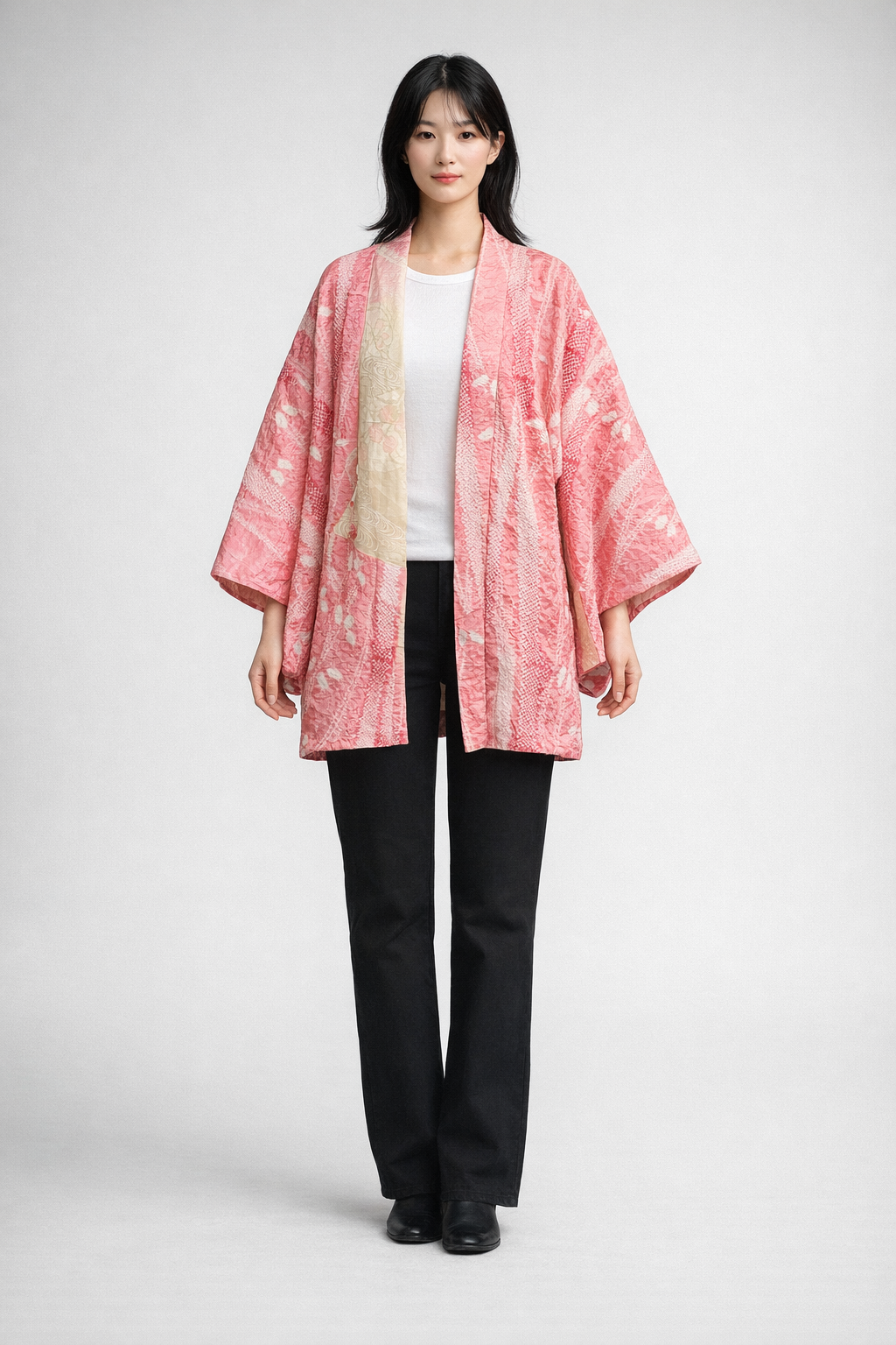 Veste Kimono Haori en Soie Vintage – Art Traditionnel du Shibori (Teinture à la main) Rose