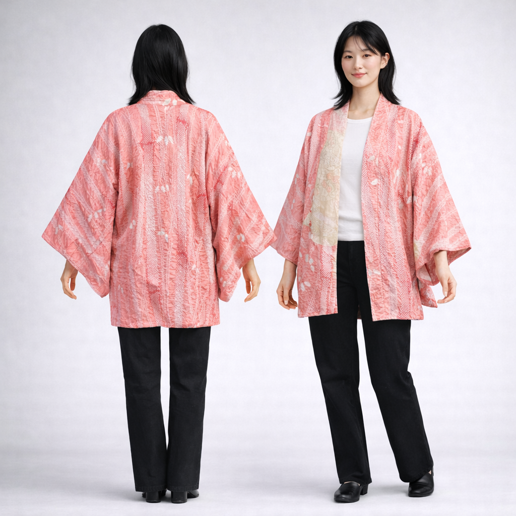 Veste Kimono Haori en Soie Vintage – Art Traditionnel du Shibori (Teinture à la main) Rose