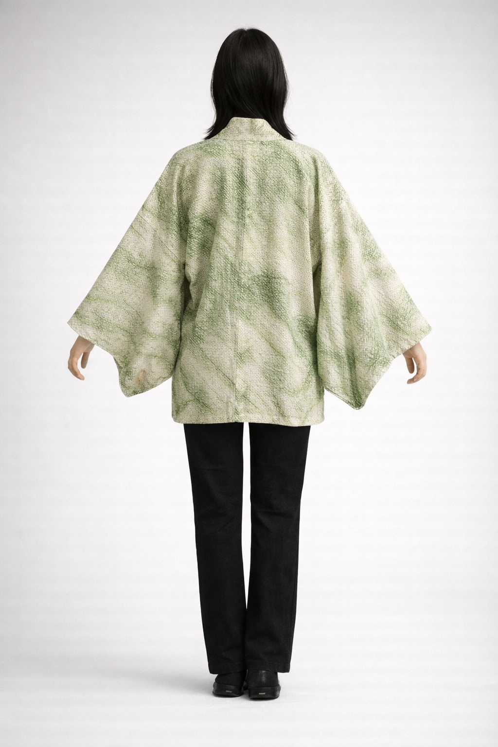 Veste Kimono Haori en Soie Vintage – Art Traditionnel du Shibori (Teinture à la main) Vert