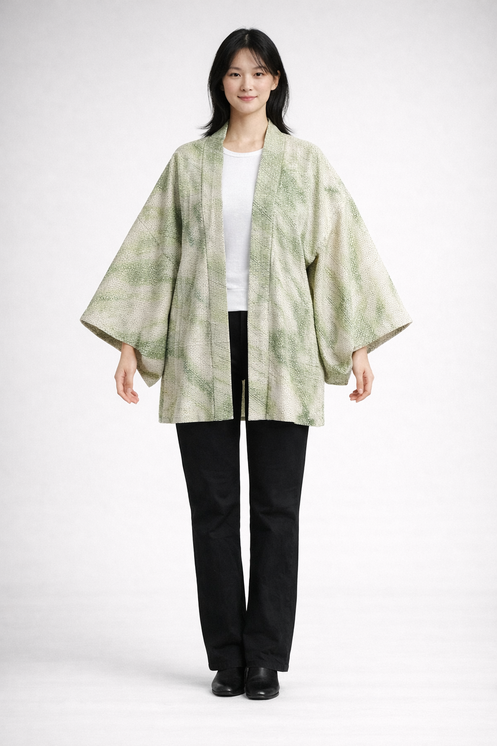 Veste Kimono Haori en Soie Vintage – Art Traditionnel du Shibori (Teinture à la main) Vert