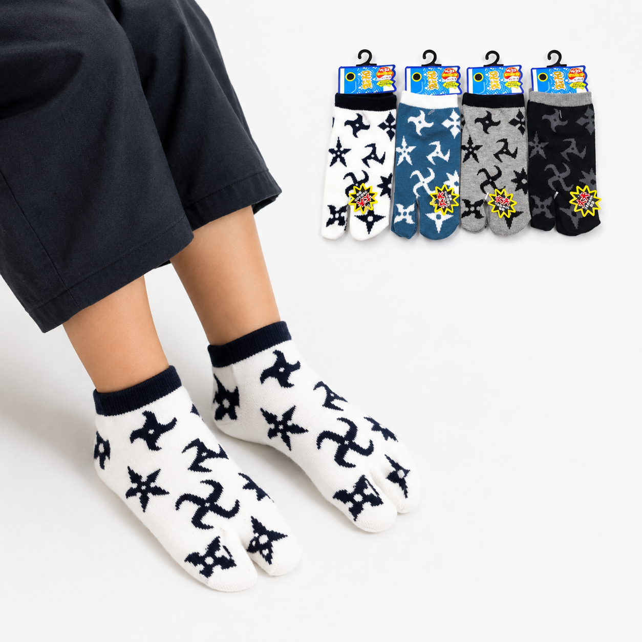 Chaussettes Japonaises Tabi enfant en Coton et Motif Shuriken Taille 26-34