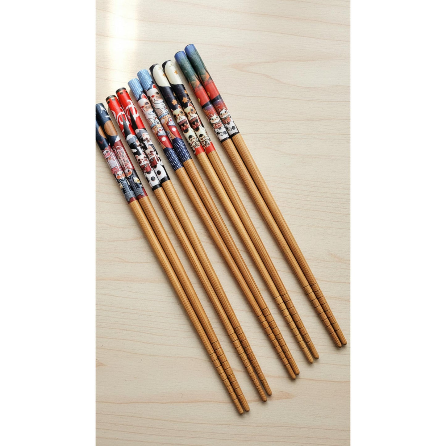 Lot de 5 Paires de Baguettes Bambou - 2 Designs