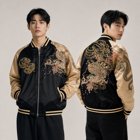 Sukajan Dragon d'Or & Nuages Célestes – Noir & Champagne