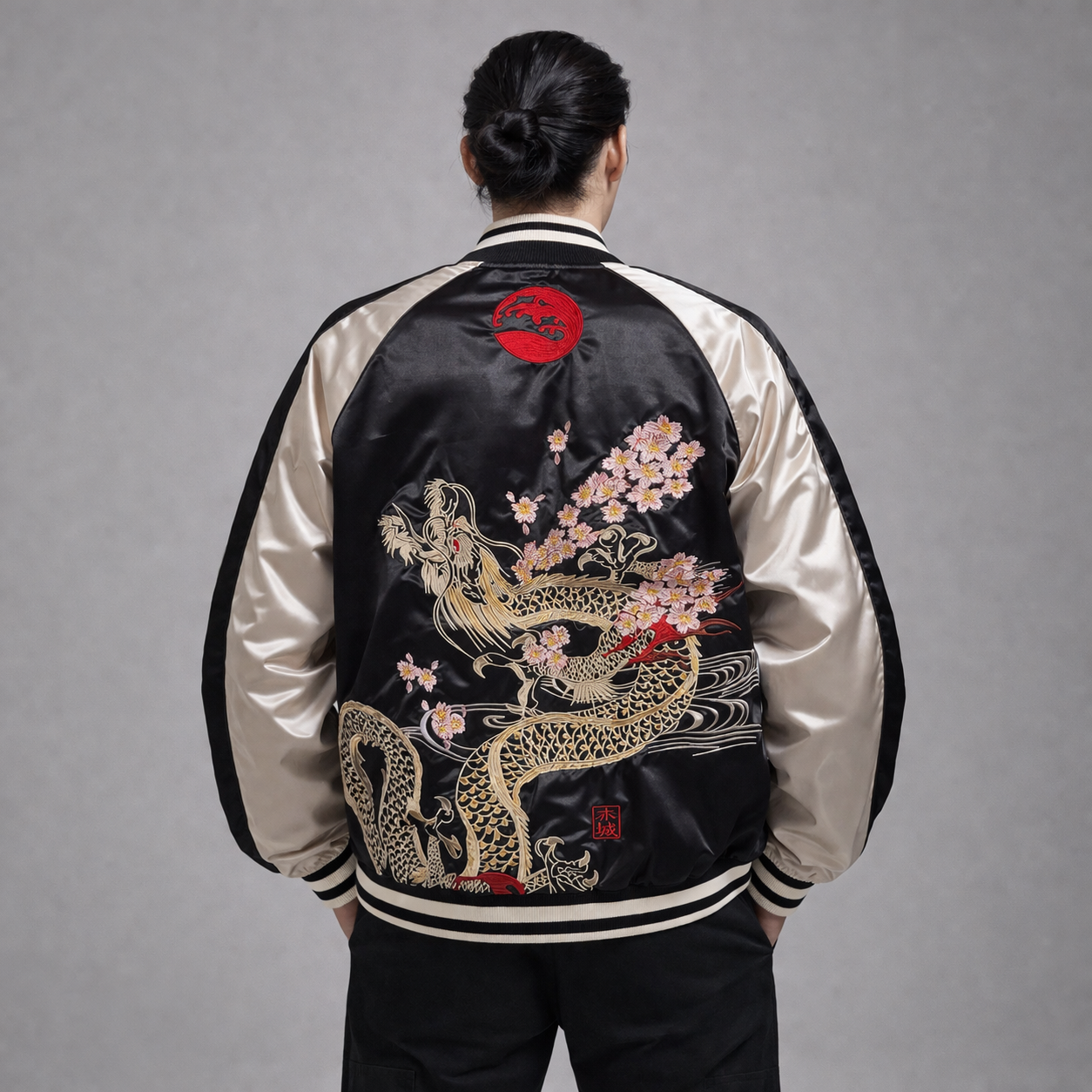 Sukajan Réversible : Dragon Sakura & Carpe Koï d'Or