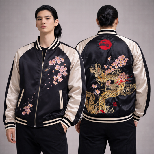 Sukajan Réversible : Dragon Sakura & Carpe Koï d'Or