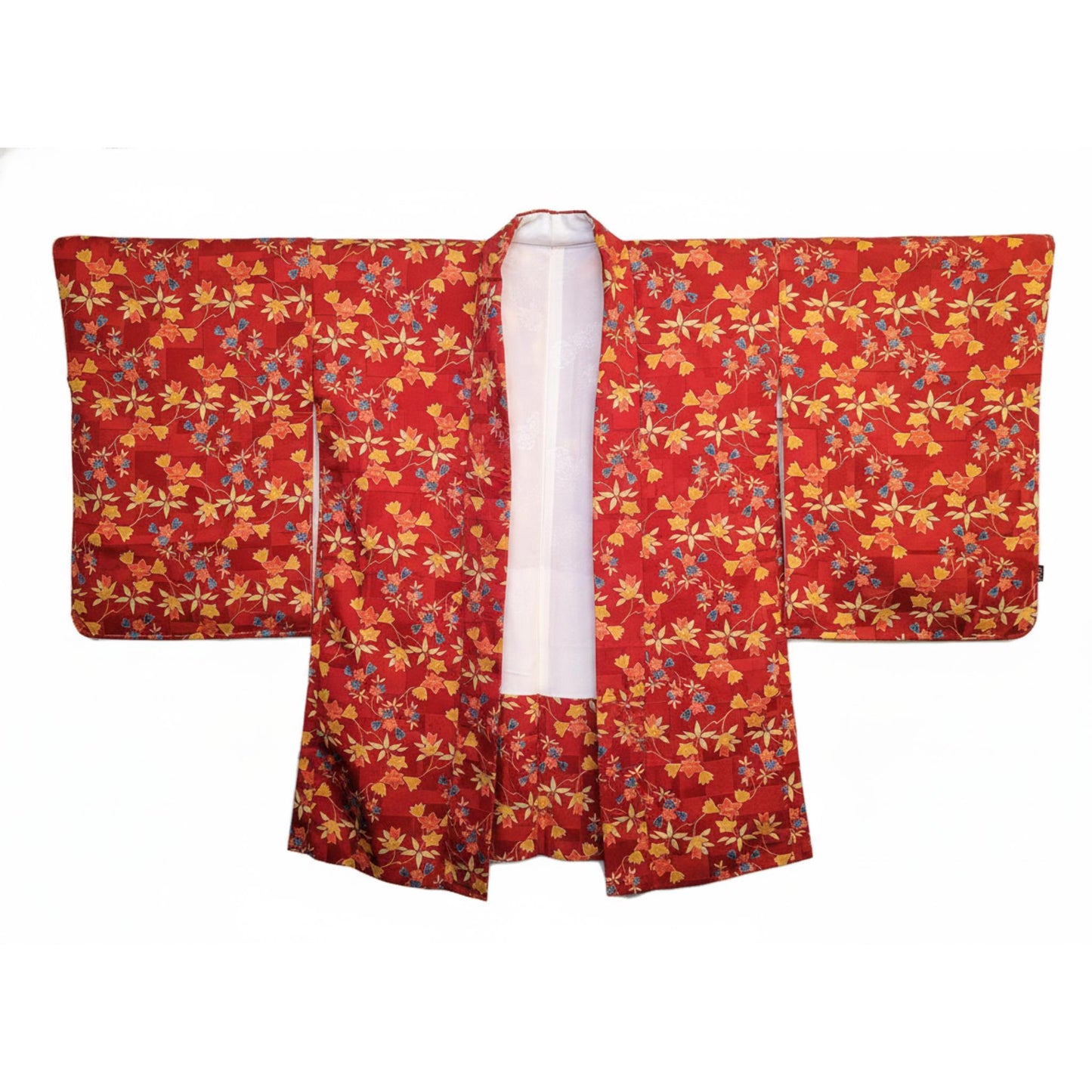 Vintage Japanese Silk Haori Jacket - Authentic Kimono Robe [Rouge de petites fleurs]