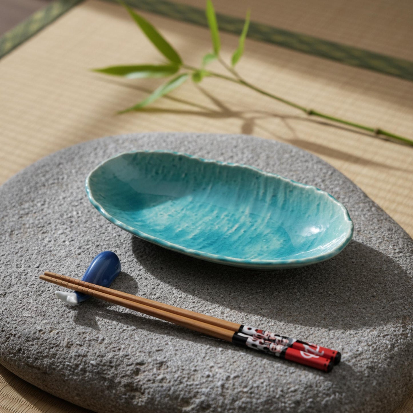 Assiettes artisanales – Série Turquoise "carrée et ovale"